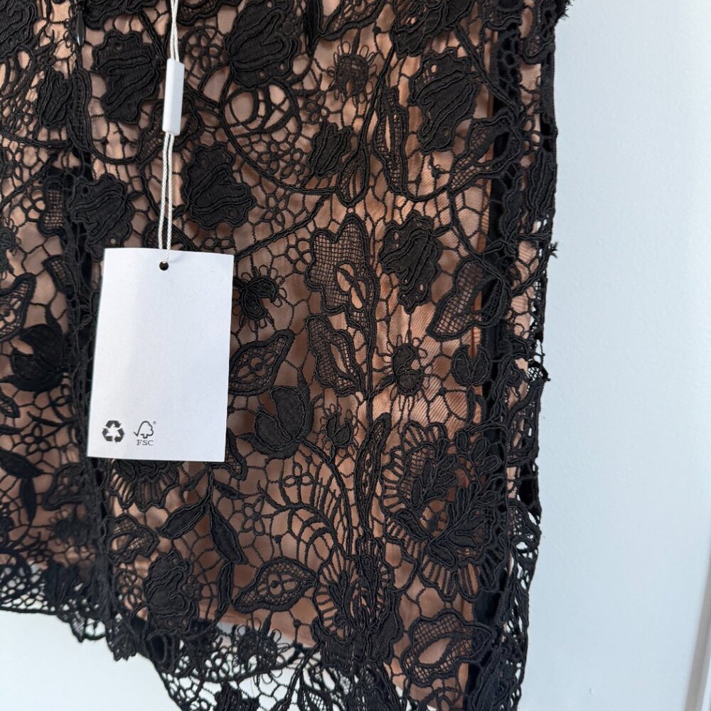NWT Self-Portrait Guipure Lace Mini Dress In Black Gold-tone Buttons Square Neck - Picture 7 of 7
